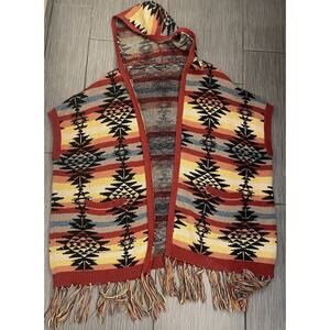 American Eagle Hooded Open Blanket Cardigan Sweater Size Medium Aztec Southwest